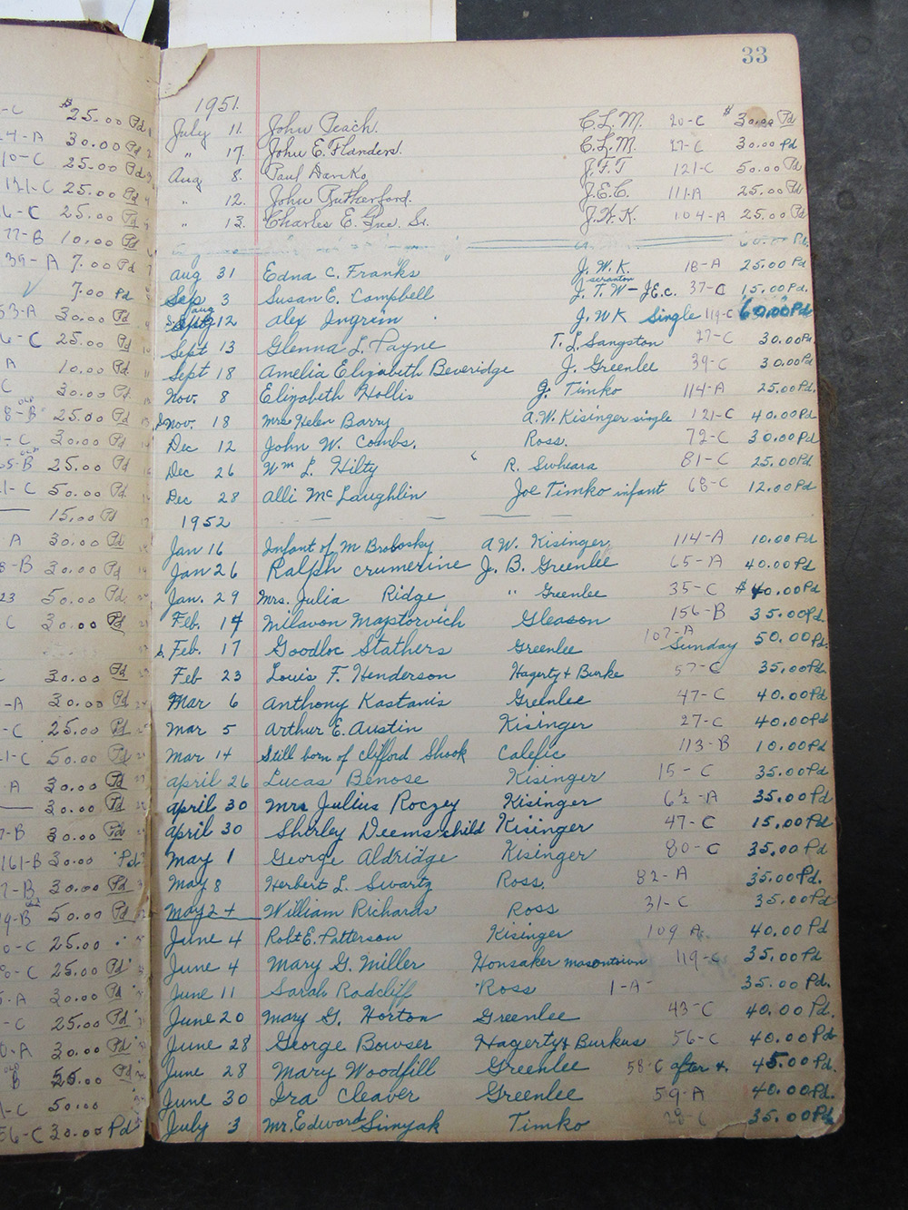 interment listing
